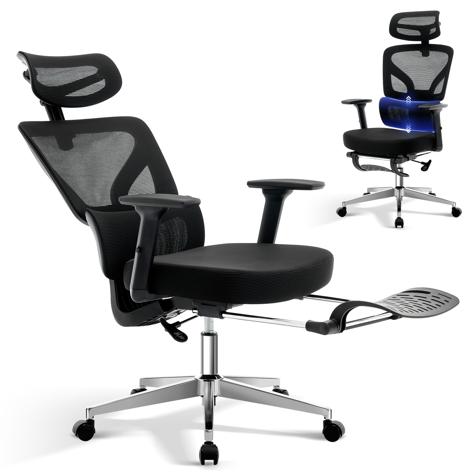 High Back Mesh Office Chair with Adjustable Lumbar, 3D Armrests for Office