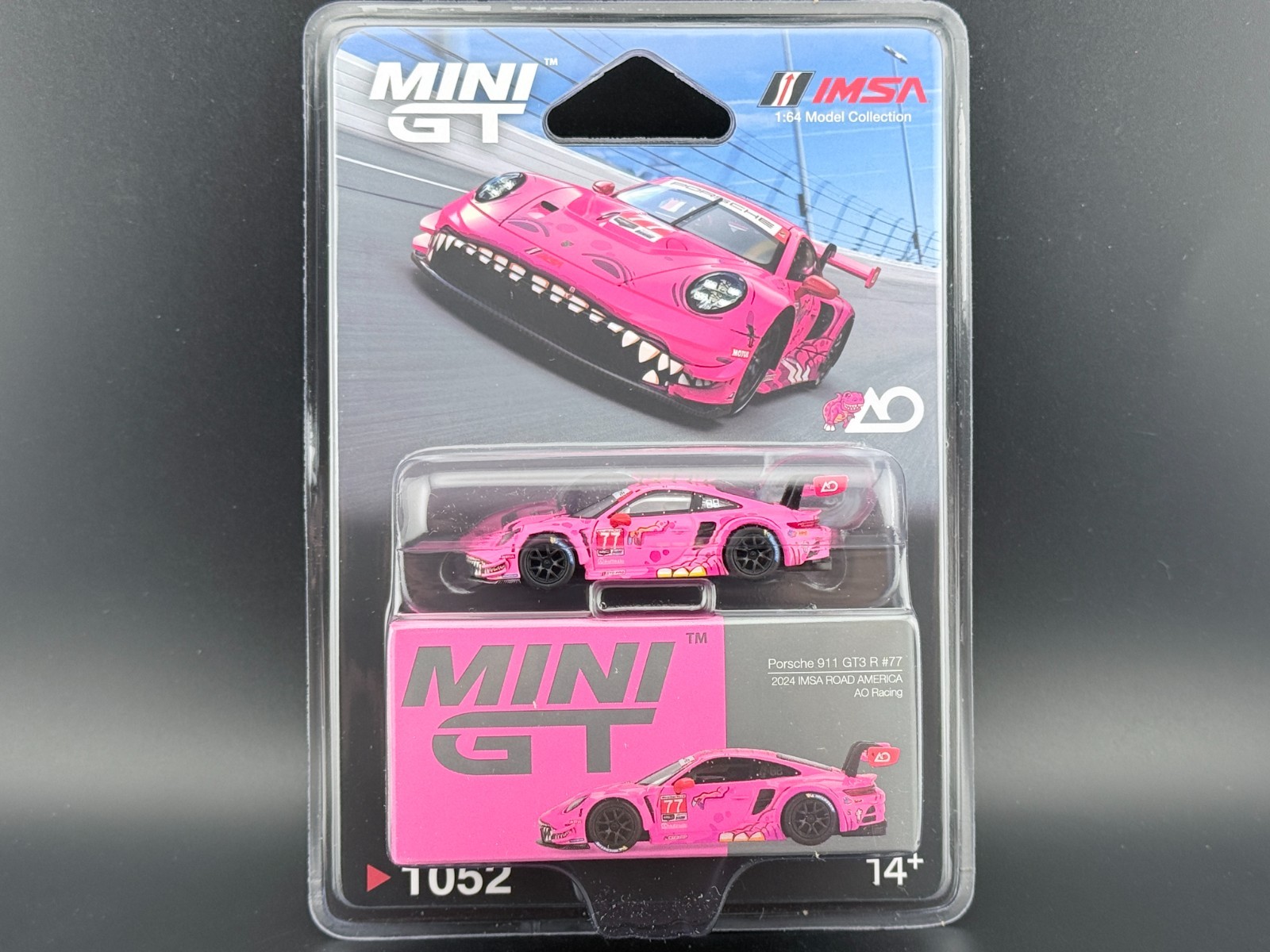 Mini GT Porsche 911 GT3 R #77 AO Racing ROXY 2024 IMSA Road America #1052 1/64