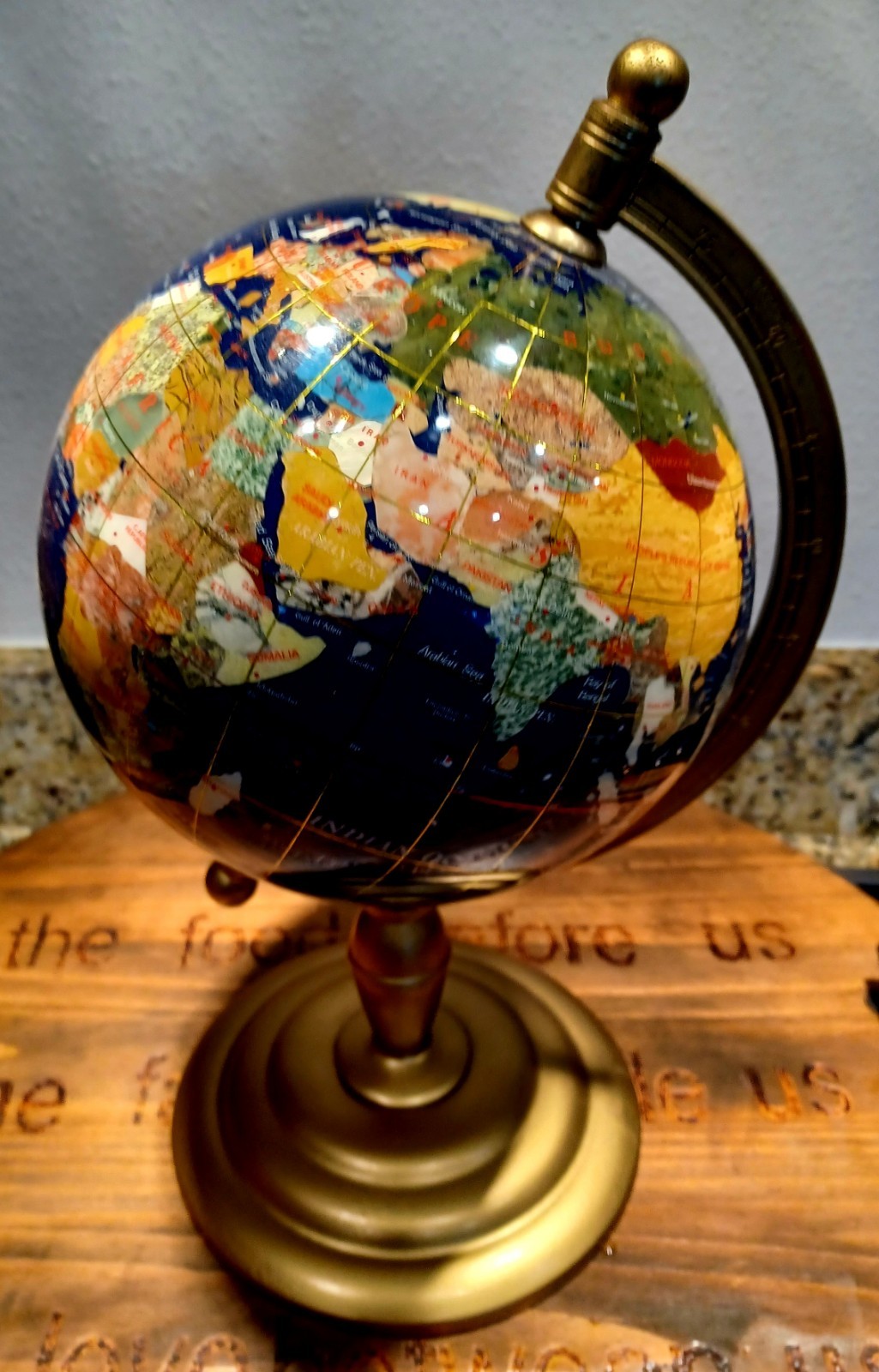 Decorative Gemstone Word Globe Map Earth Map 16" High Quality Material heavy