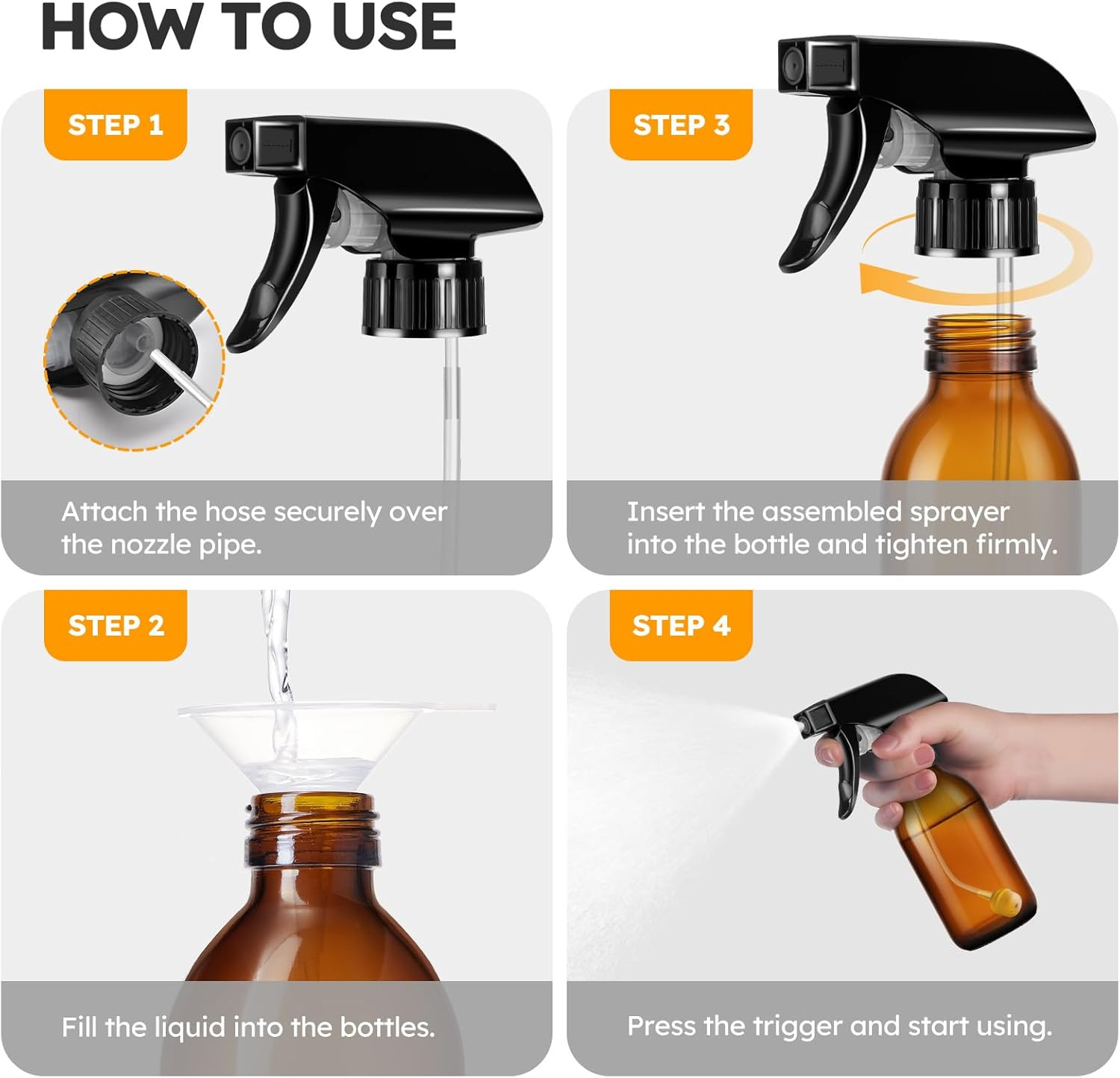 360� 4 OZ Amber Glass Spray Bottles, 2 Pack Empty Refillable Container