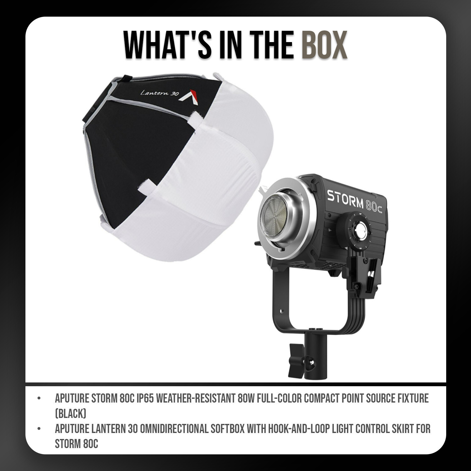 Aputure STORM 80c Black Point Source Fixture and Omnidirectional Softbox Bundle