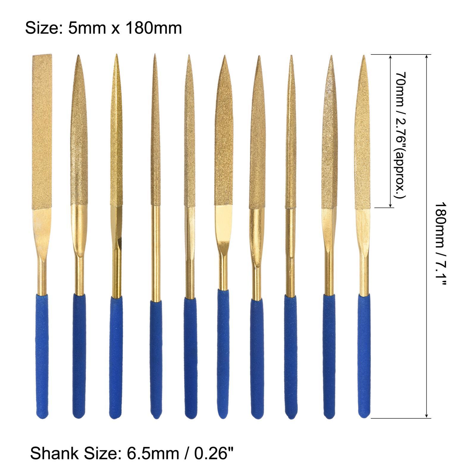 10pcs Diamond Needle File Set Titanium Coated Flat Half Round Triangle Square