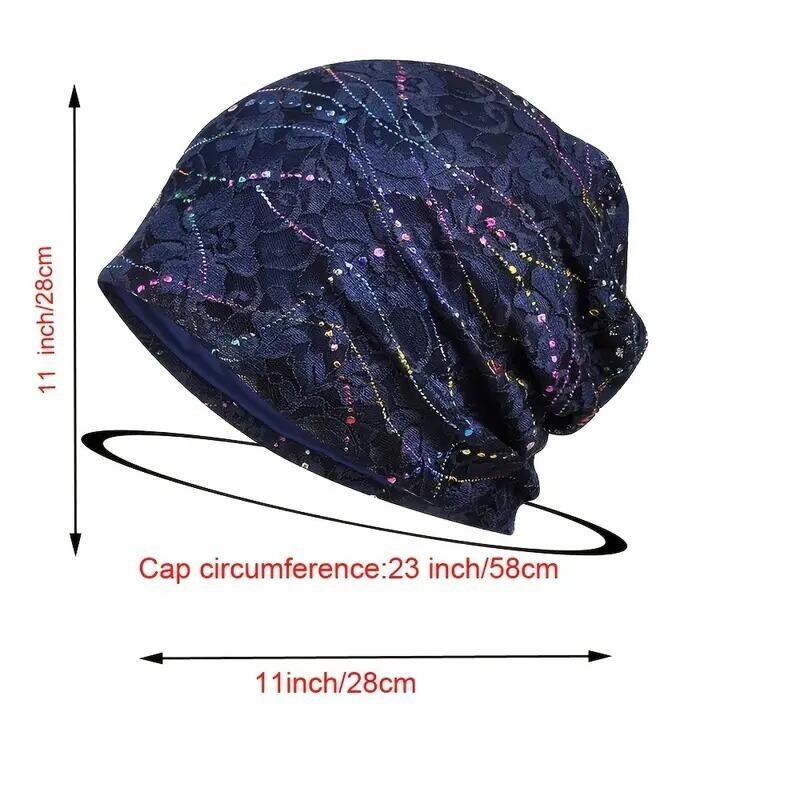 Fashion Rhinestone Embossed Lace Beanie Hat Lightweight Casual Women Cap Red New