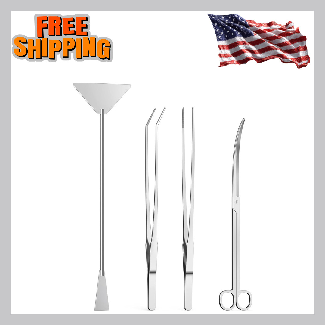 4Pcs Aquascaping Tools Kit Tweezers Scissors Algae Scraper Set