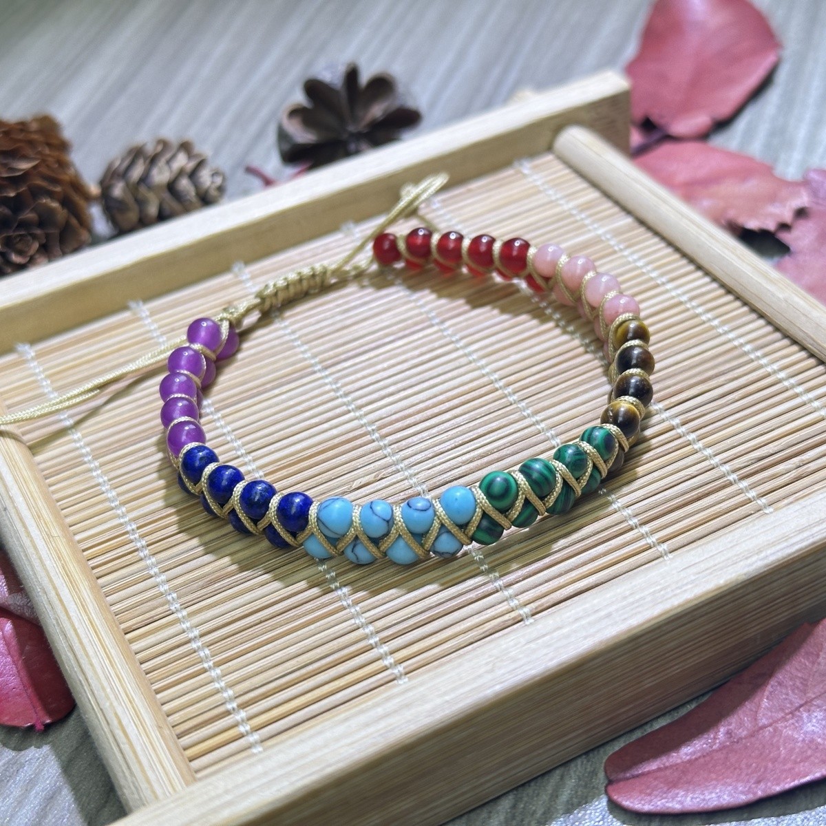 Handmade Natural 7 Chakra Mixed Stone Bracelet Dainty Women Girls Healing Gift