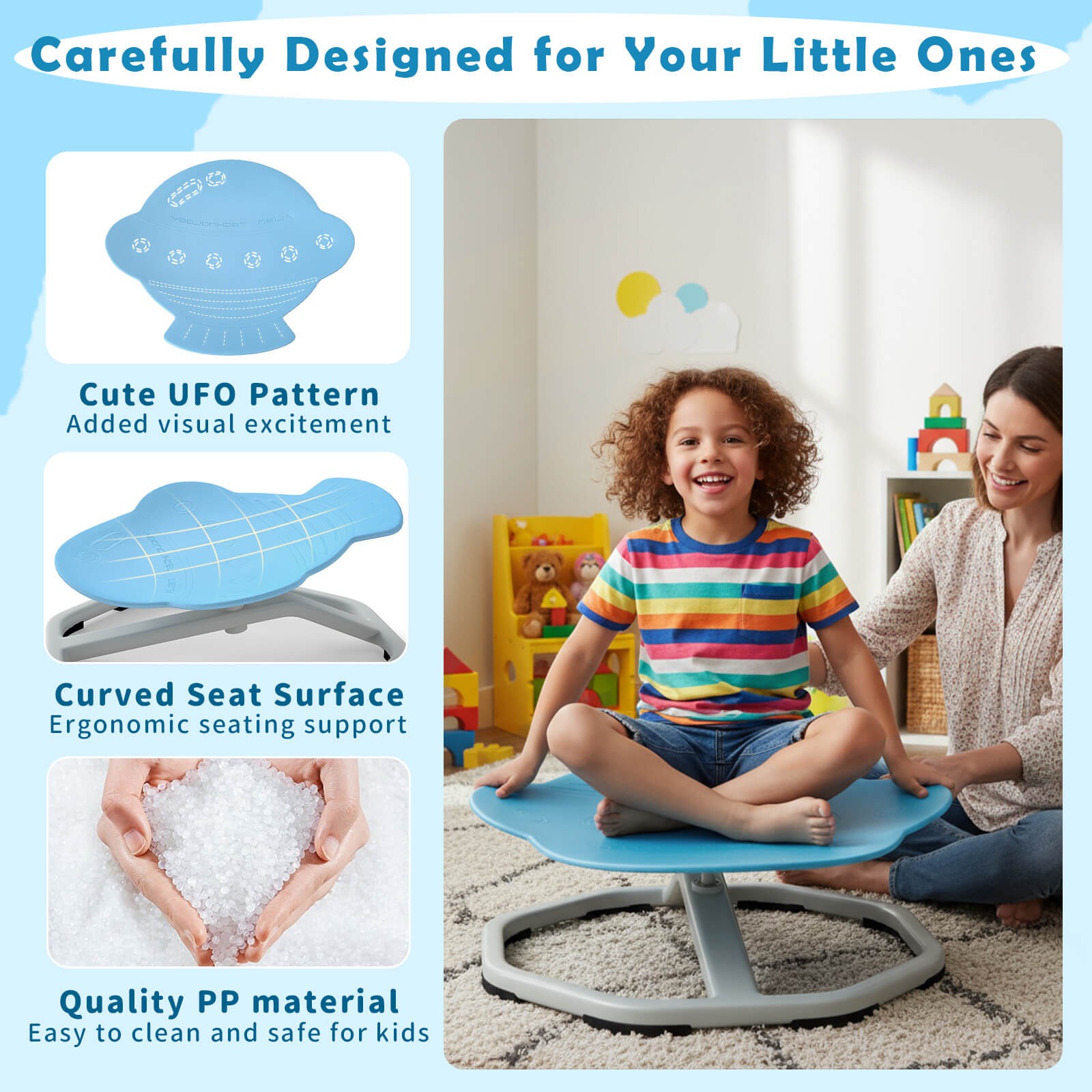 Kids Sensory Swivel Chair w/Non-Slip Metal Base for Autistic Kids Indoor Outdoor