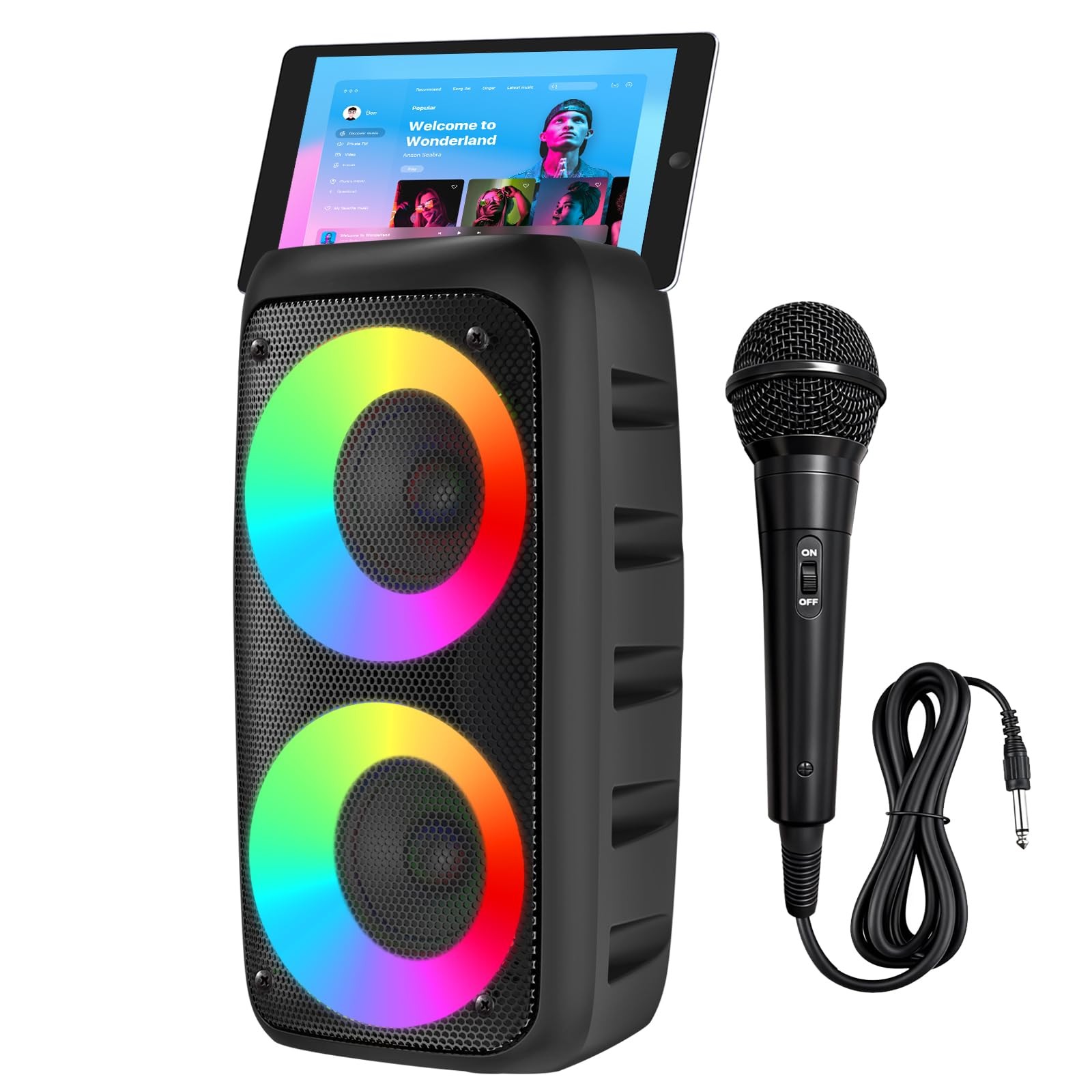 Karaoke Machine for Kids Adults Bluetooth Speaker with Wired Microphone LED Gift