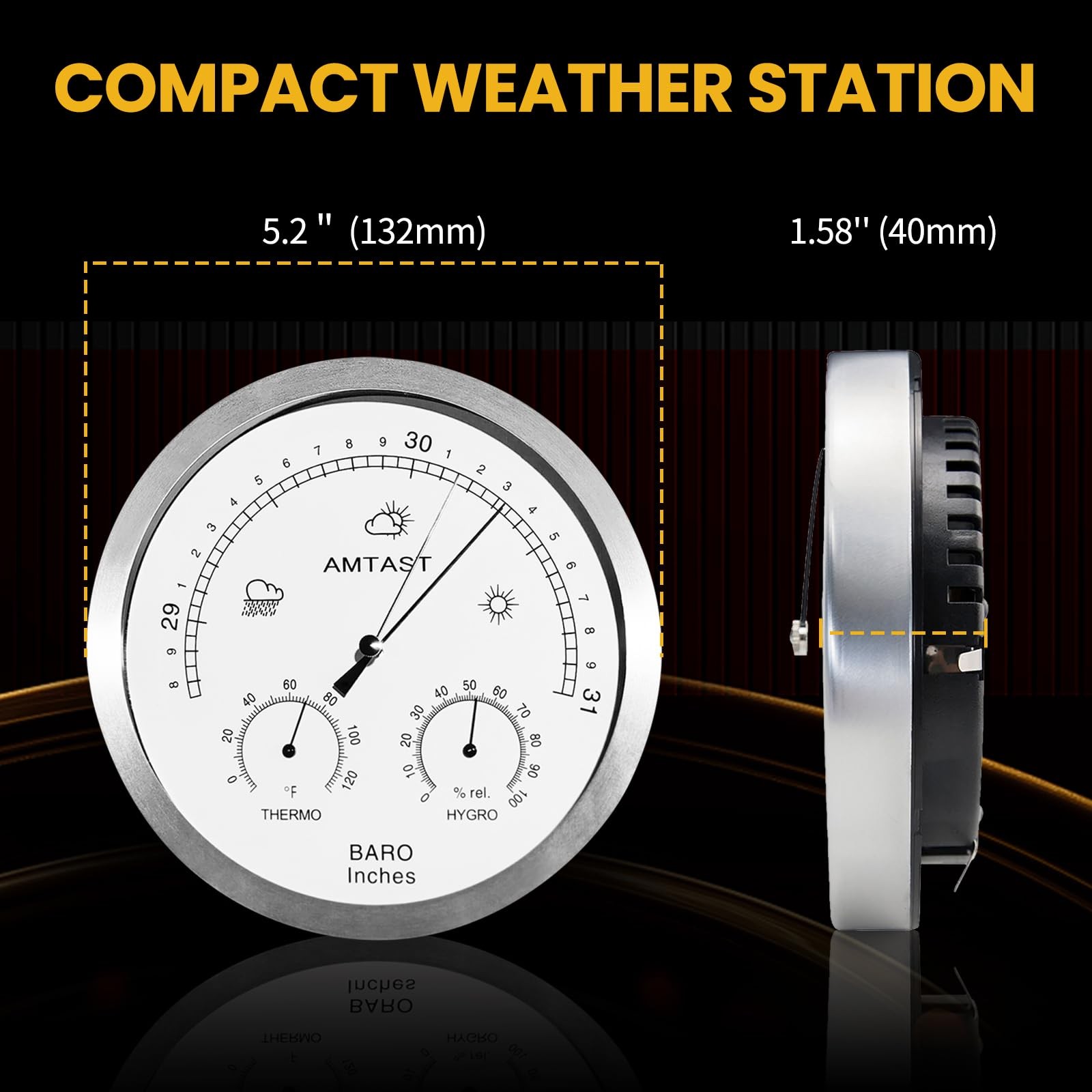 5.2 Diameter Dial Type Barometer Thermometer Hygrometer 3 in 1 Multifunction,