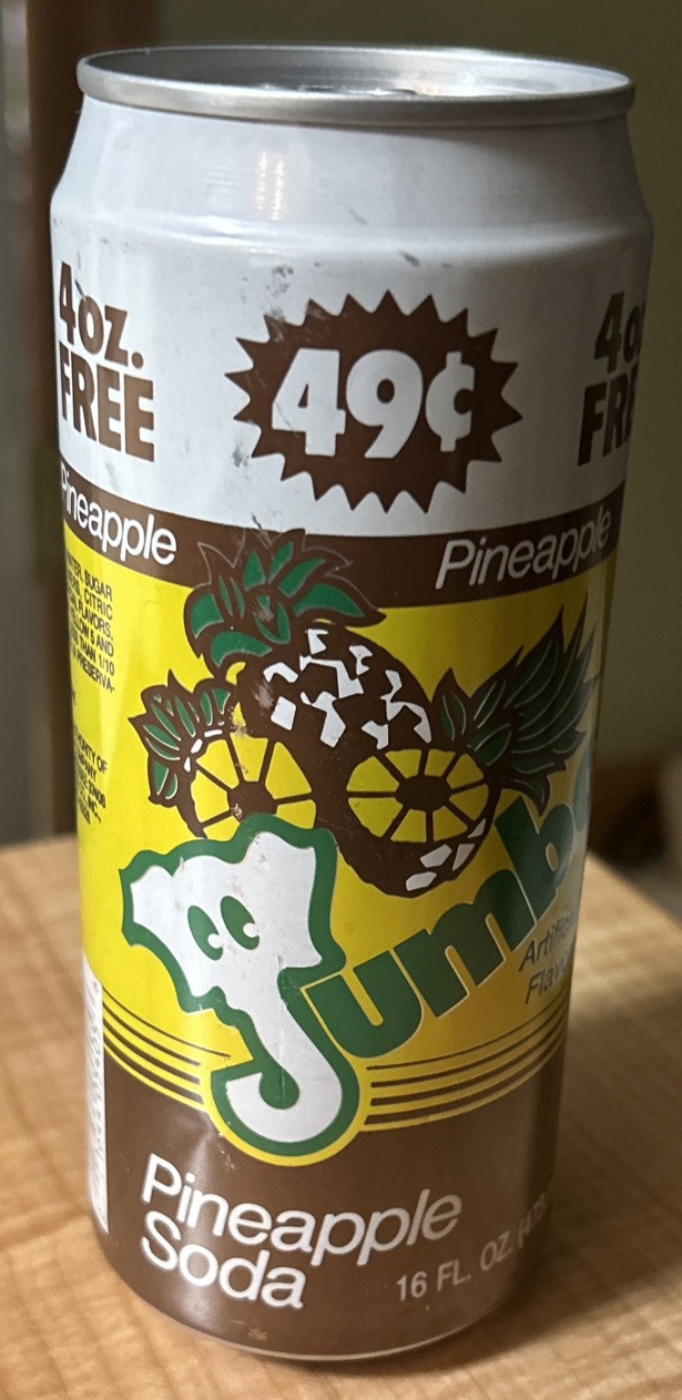 Vtg JUMBO Pineapple Soda 16oz. Empty Sealed Pull Tab Aluminum Can, Double Cola