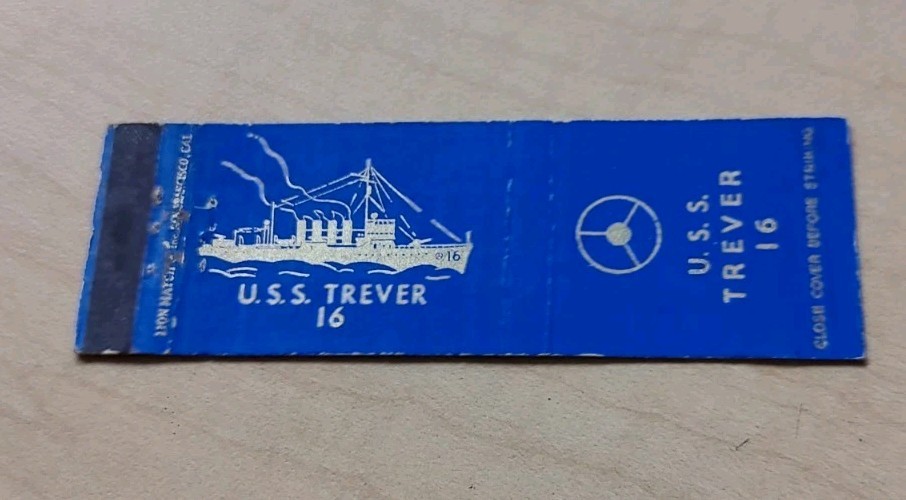 USS Trever Matchbook Cover DSM 16 Clemson Destroyer Minesweeper Pearl Harbor WW2
