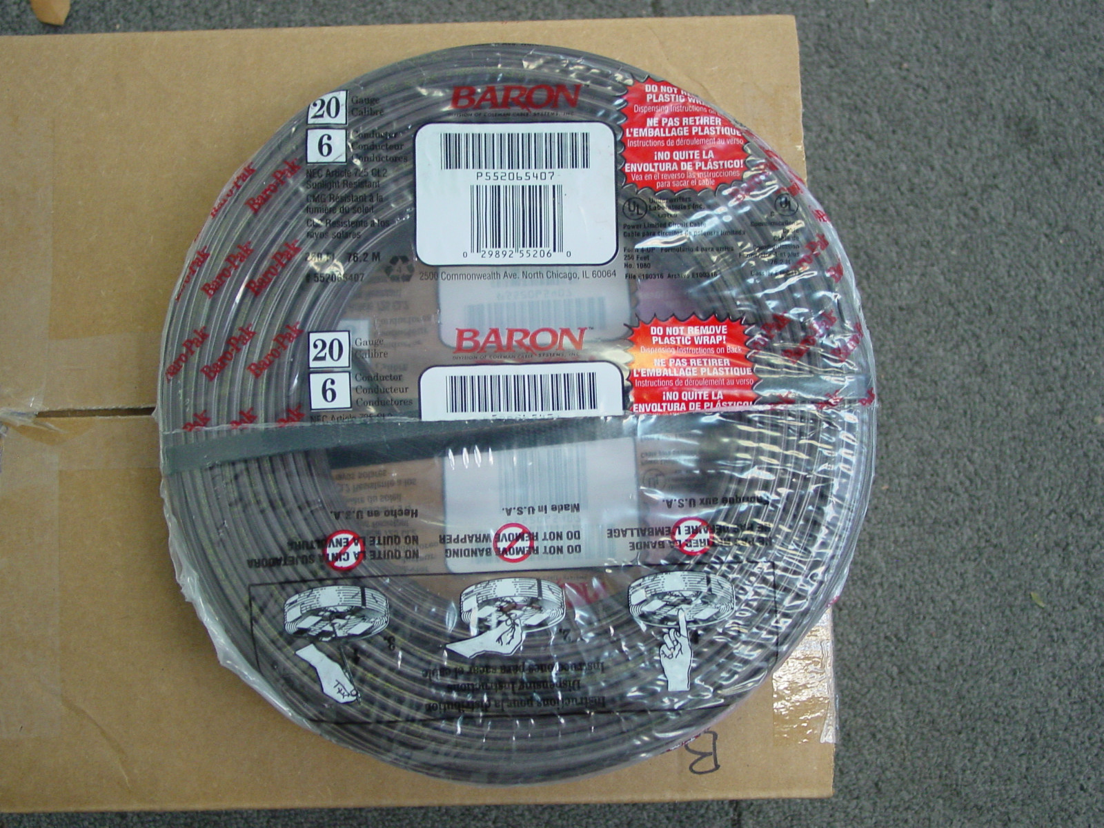 Thermostat Cable 20 Gauge 6 Wire 250' feet roll low voltage network TSTAT