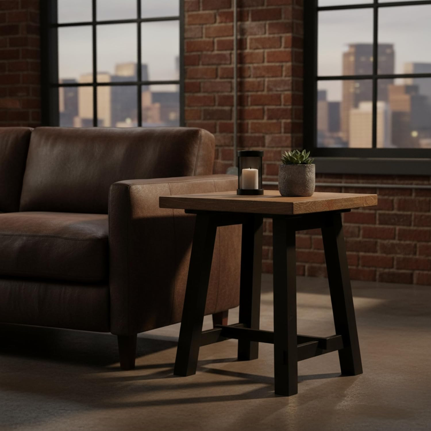 Adam Rustic Industrial Side Table, Natural/Black, 21” | Solid Wood Square End Ta