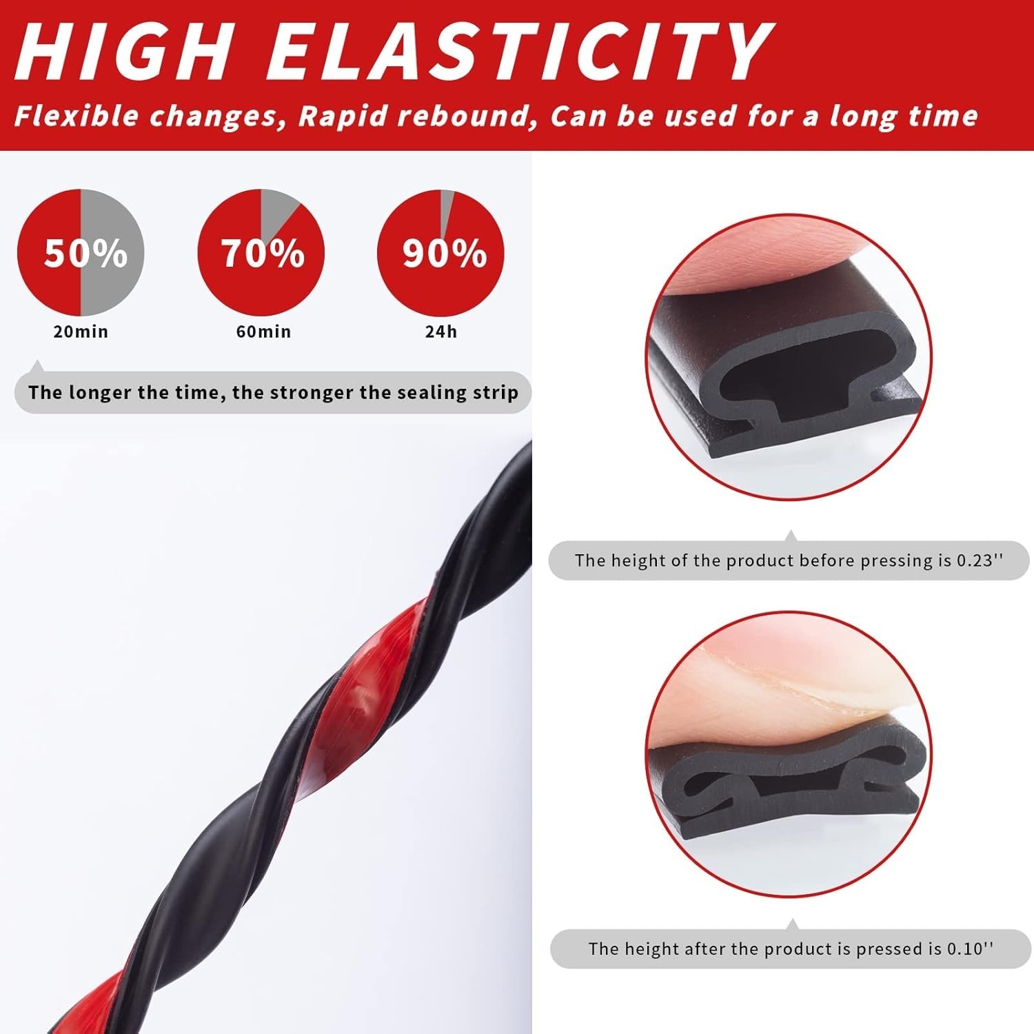 40 Feet Rubber Weather Stripping Door Seal Strip, Self-Adhesive Backing D-Shape