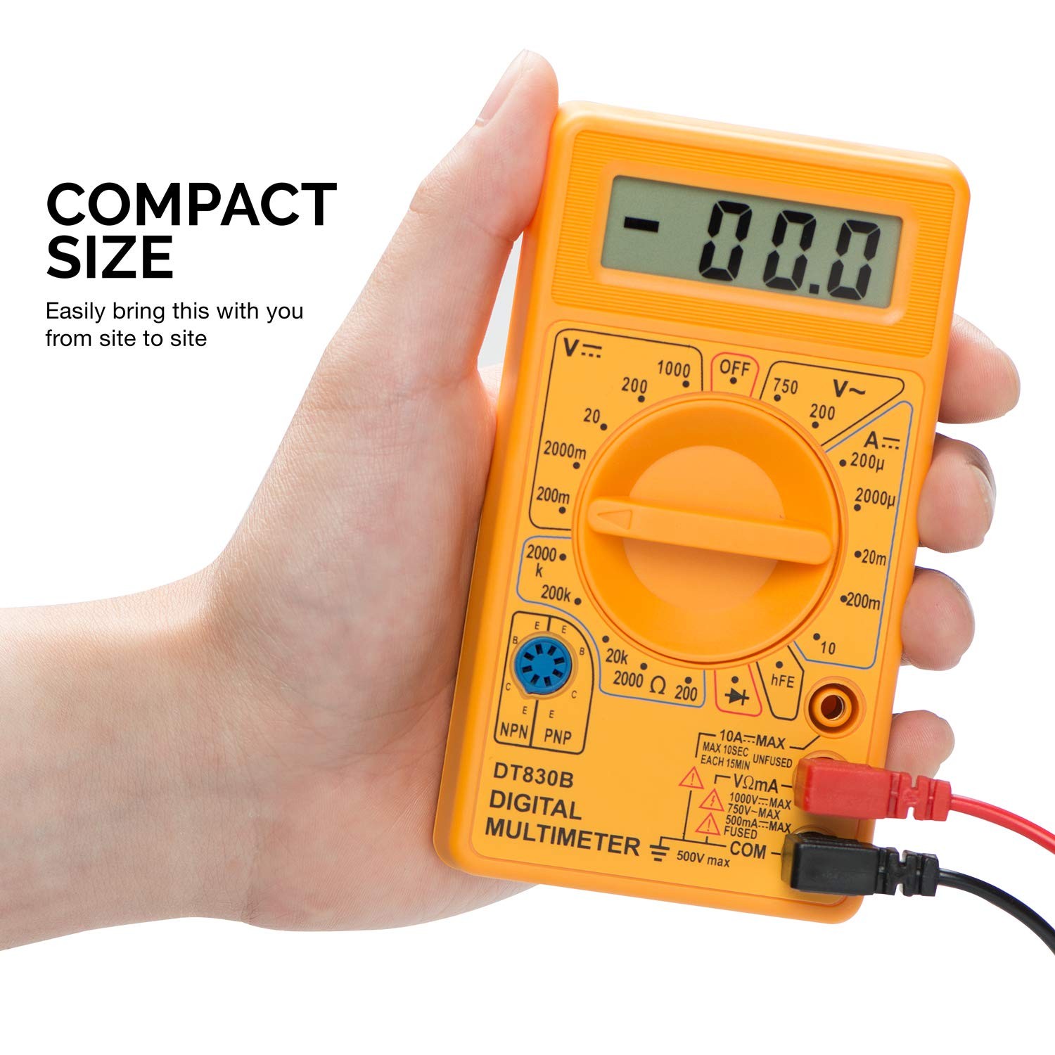 HILTEX 40508 Digital Multimeter Diode & Transistor Tester AC DC Volt Yellow