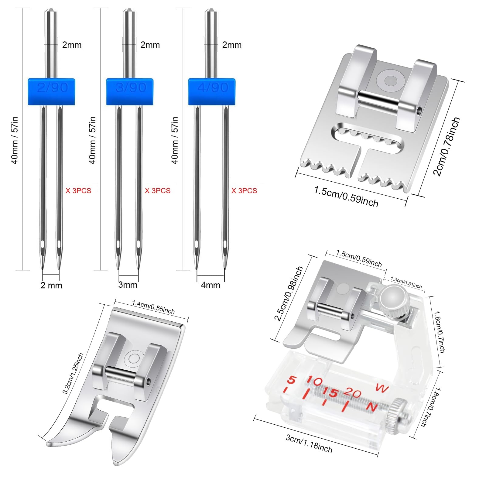 9 Pack Twin Needles for Sewing Machine, Double with 3 Pieces...