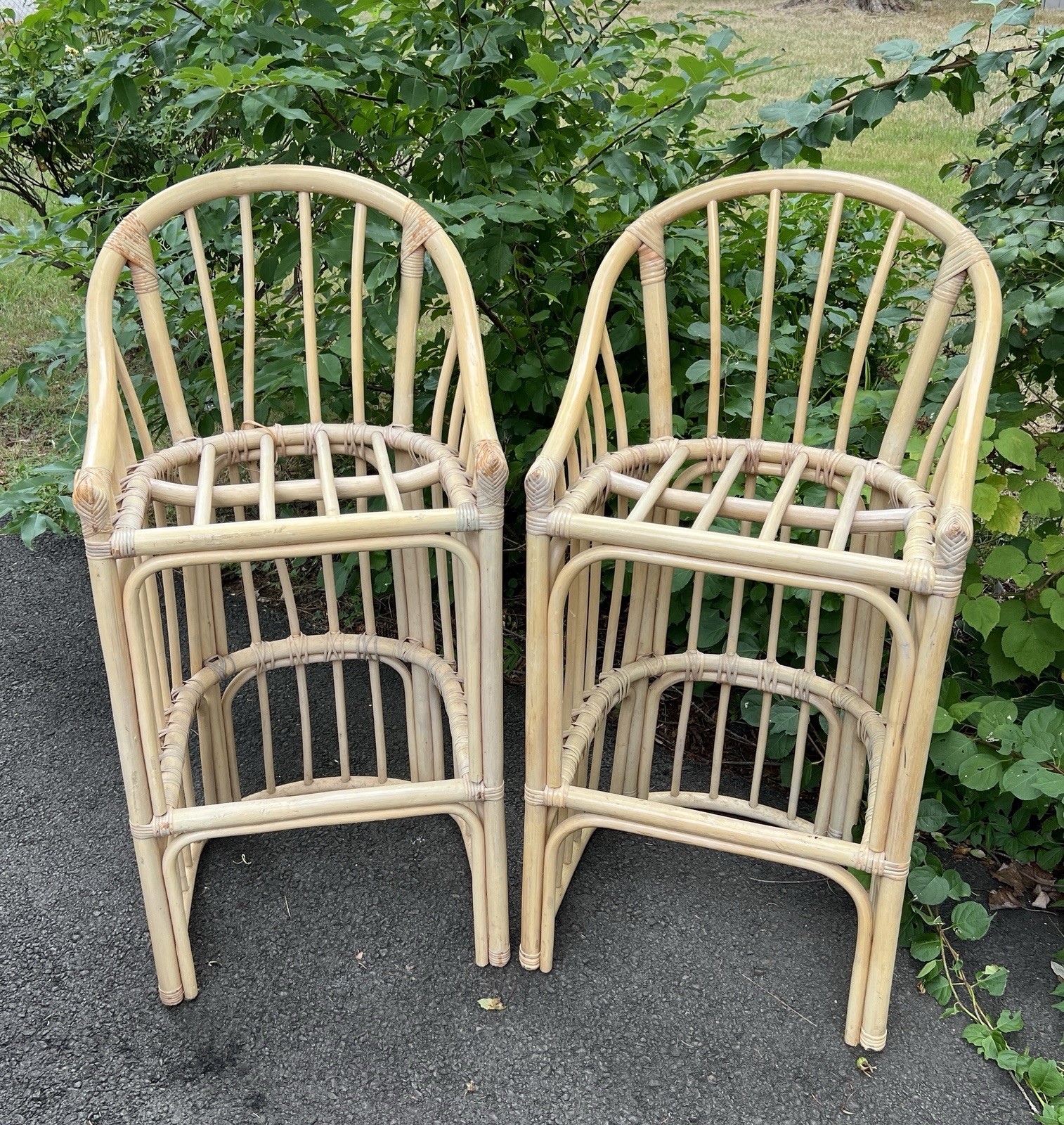 Vtg Rattan Bamboo Bar Stool Set Pair 42"H x20"W x16.75"L *LOCAL PICKUP NJ 07753*