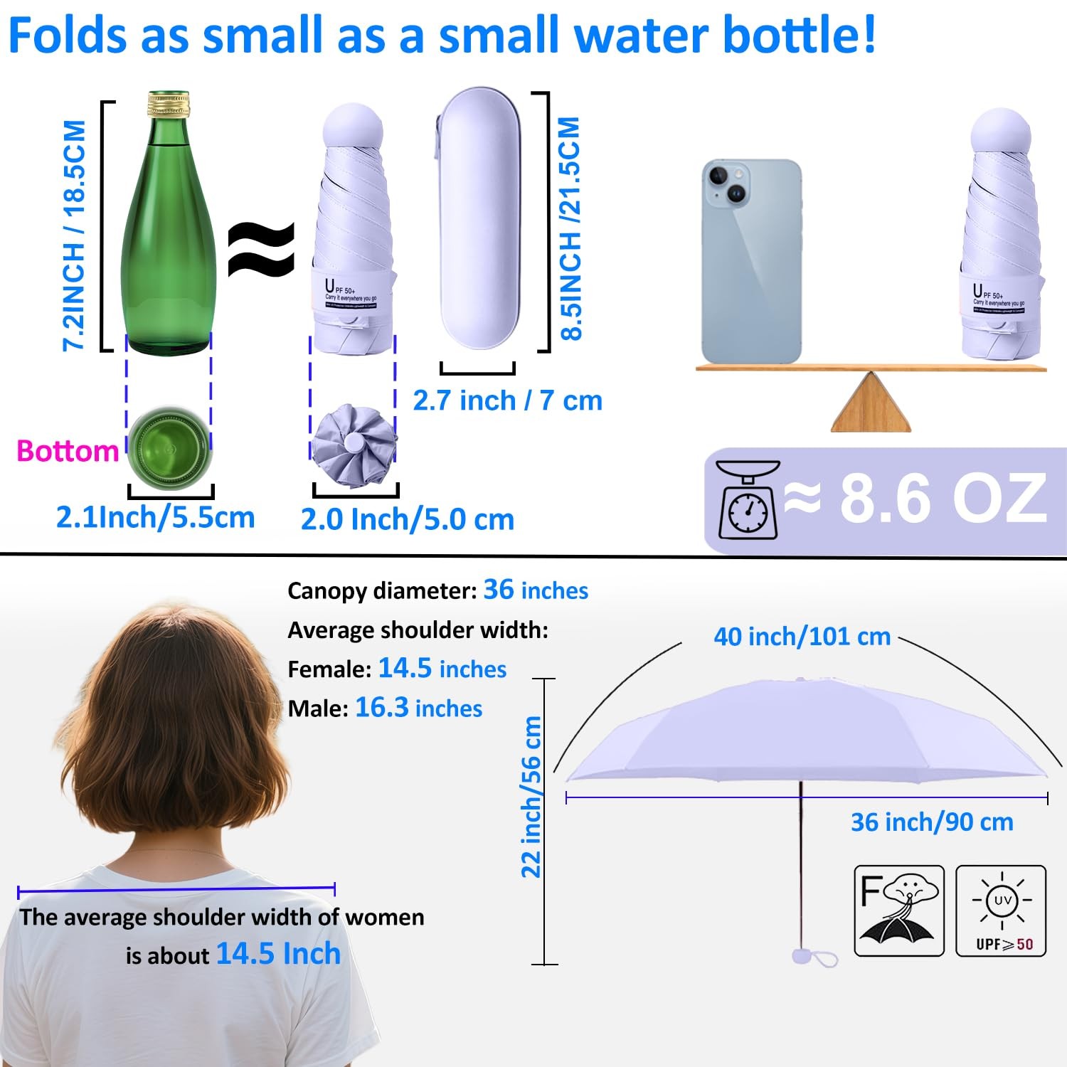 Travel Essentials Mini Umbrella for Purse With Case Small Compact UV Sun Prot...