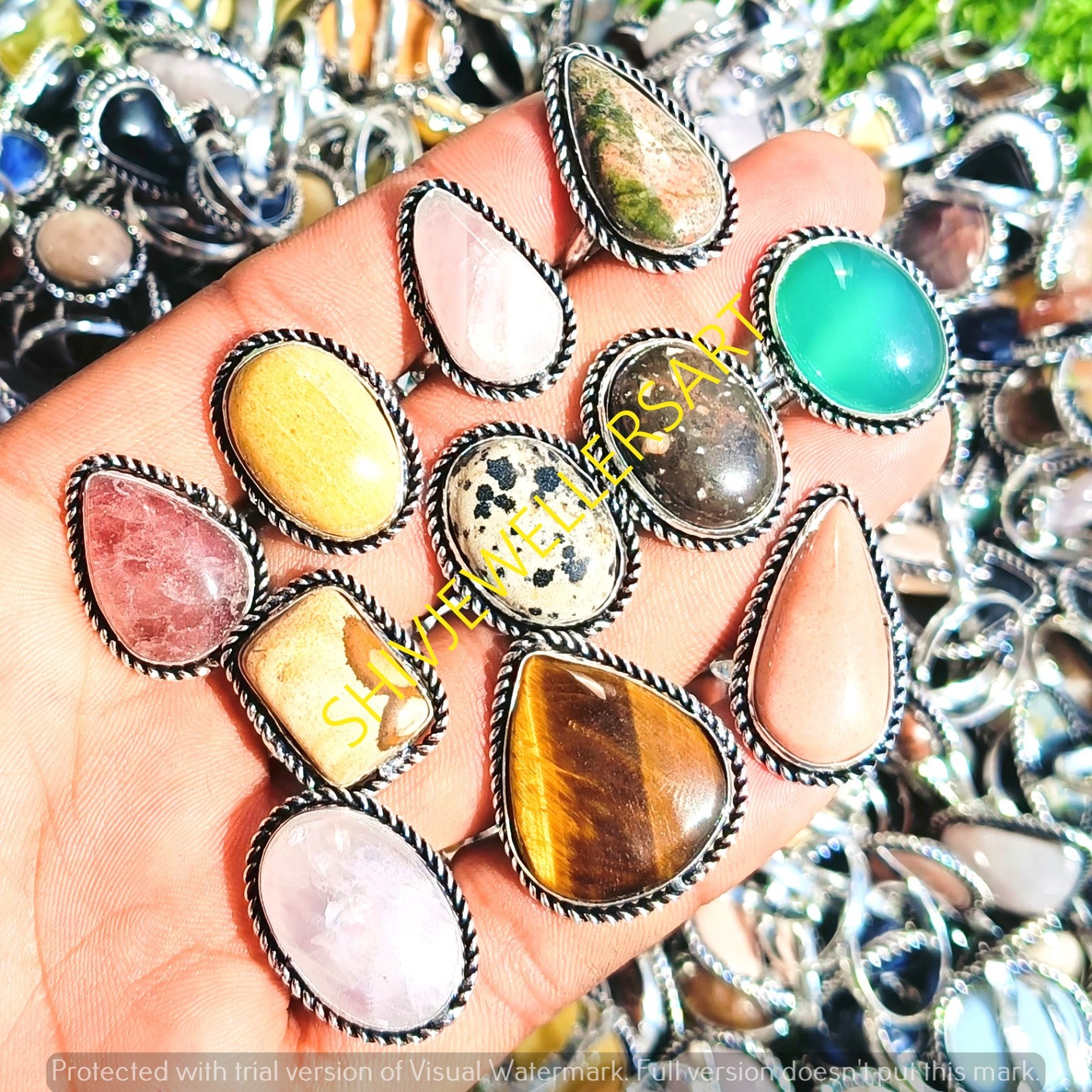 10pcs Bulk Rings Lot Jasper & Mix Gemstone 925 Sterling Silver Plated Jewelry