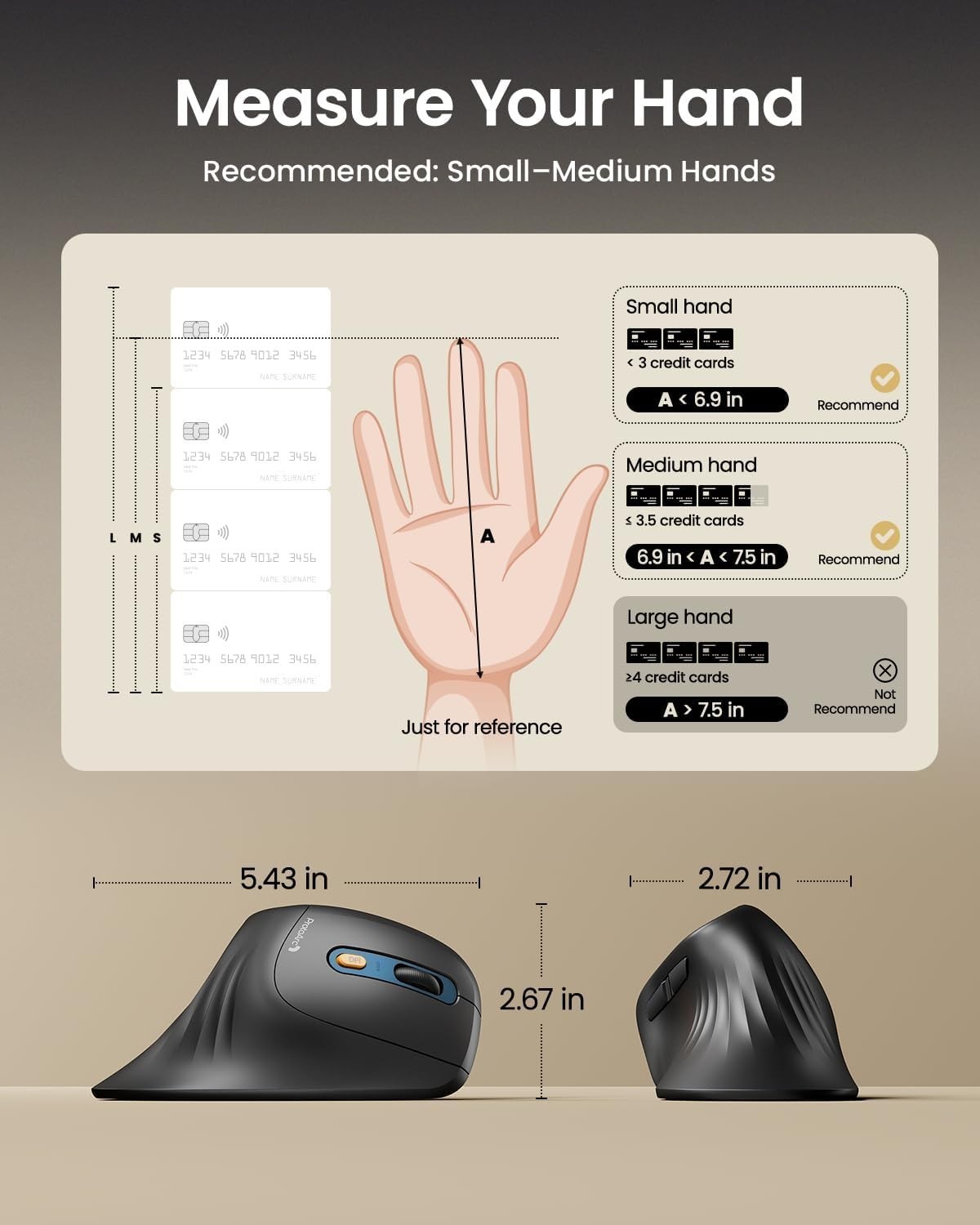 Compact Bluetooth Vertical Mouse with Adjustable DPI - Ergonomic & Rechargeable