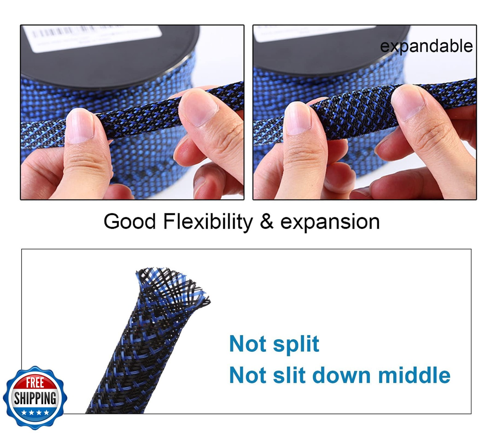 25ft - 1/2 inch PET Expandable Braided Sleeving – BlackBlue – Alex Tech Braid