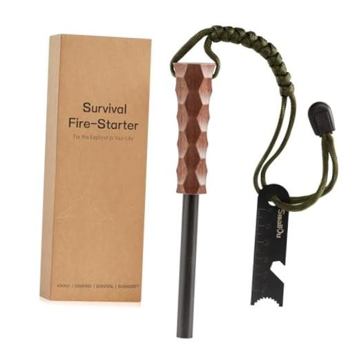 Ferro Rod Fire Starter, Survival Flint and Steel Fire Starter Kit Black Walnut
