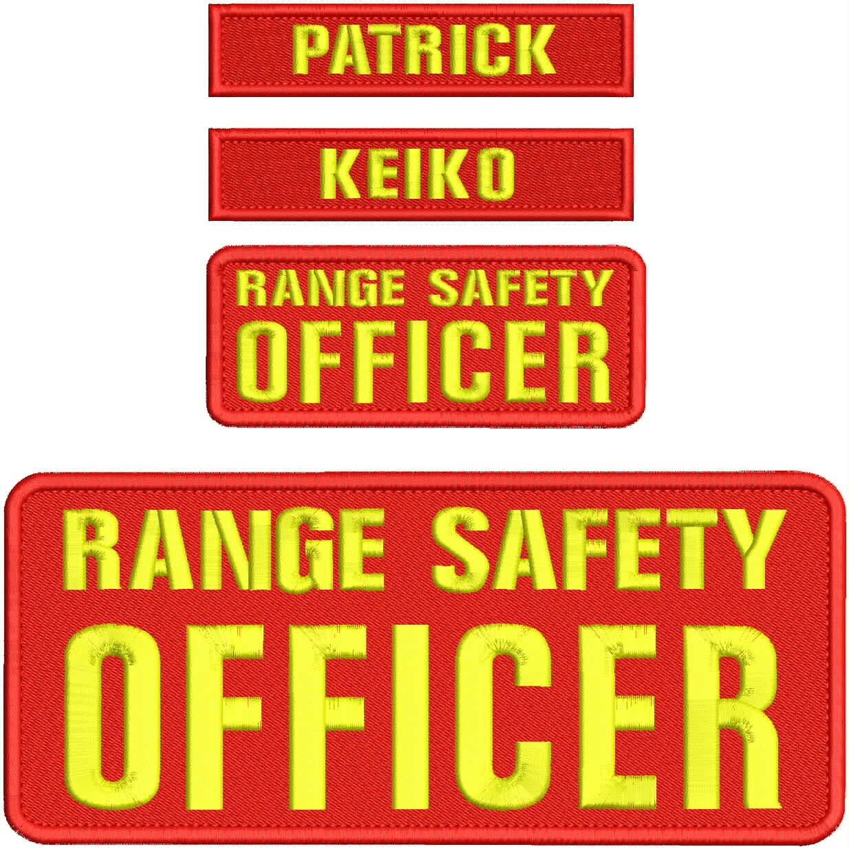 RANGE SAFETY OFFICER  4 embroidery patch 4x10 1x5  and 2x5 Hook  on back YELLOW