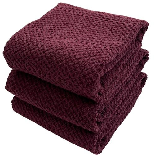 Purple Burgundy Kitchen Hand Dish Towels: Oversized 28" x 18",100% Cotton Wine