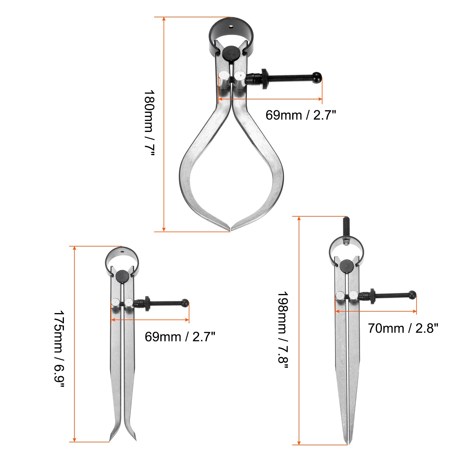 3pcs Spring Outside Inside Caliper Divider 6" Stainless Steel Spring Caliper Set