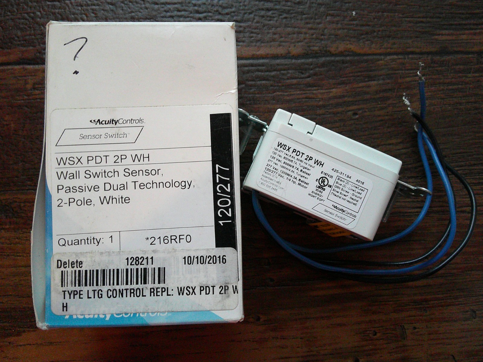 ACUITY CONTROLS WSX PDT 2P WH, 2 POLE WALL SWITCH SENSOR (NO WALL COVER PLATE)