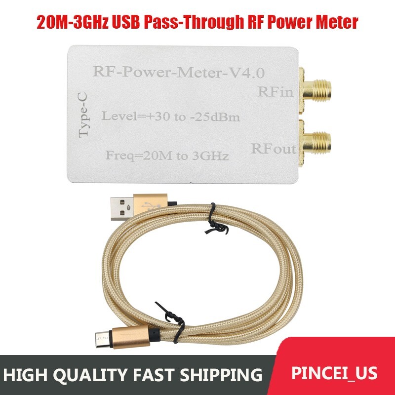 20M-3GHz USB Pass-Through RF Power Meter Tester w/ Aluminum Alloy Shell pe66