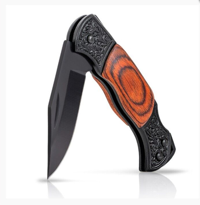 3 Inch Lockback Knife - Folding Pocket Knife W/SS Blade Black Blade PAKKAWOOD