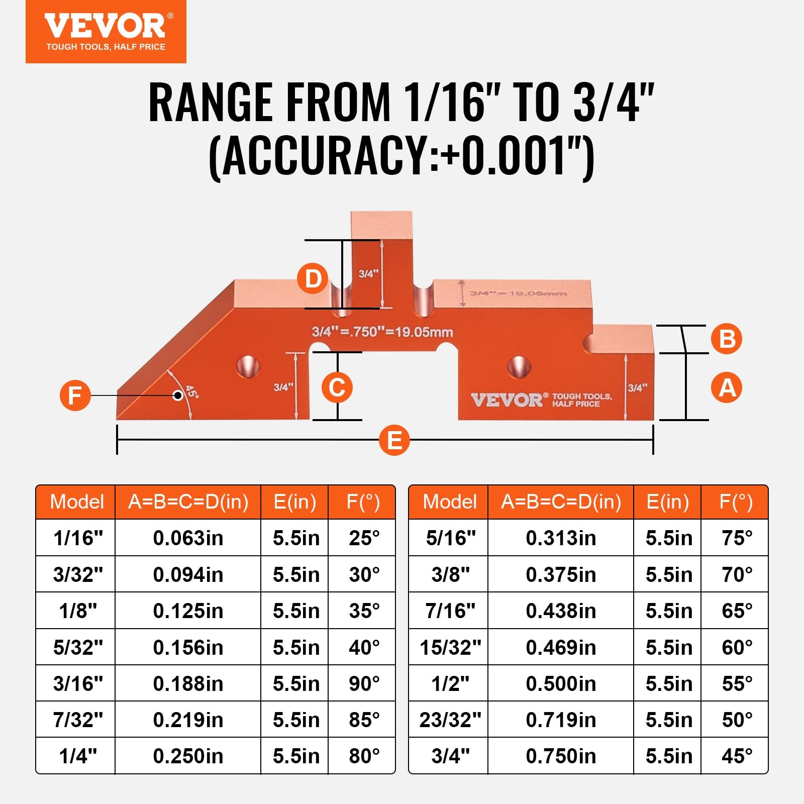 VEVOR 16-Piece Precision Height Gauge Block Set Woodworking Tools