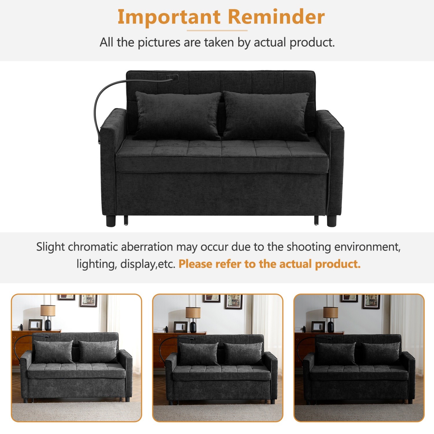 56.9'' Convertible Sleeper Sofa Bed Loveseat Sofa w/ Pull Out Bed & USB Ports