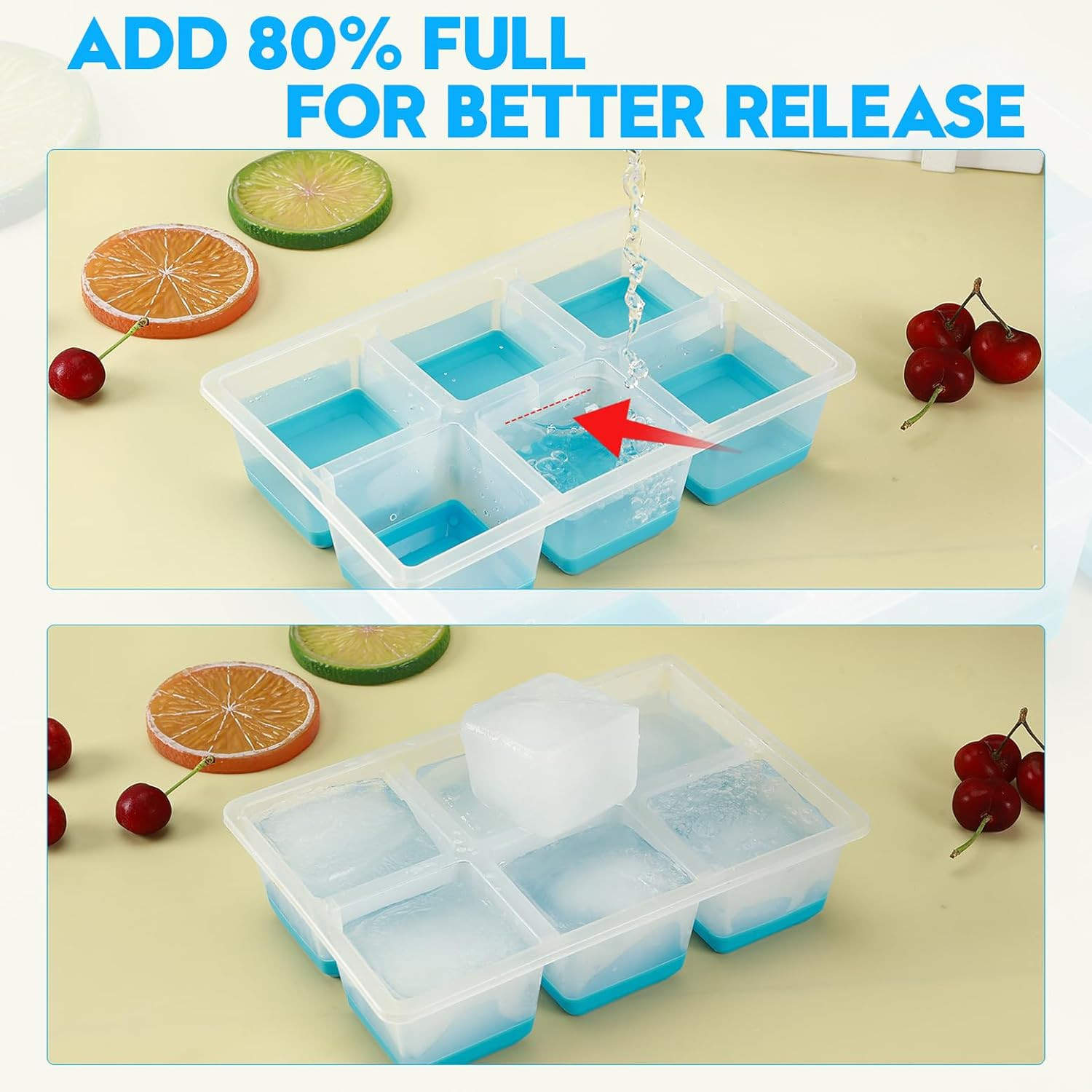 Ice Cube Trays 2 Pack, Large Silicone Ice Cube Molds with Leak-Proof Lid, TP...