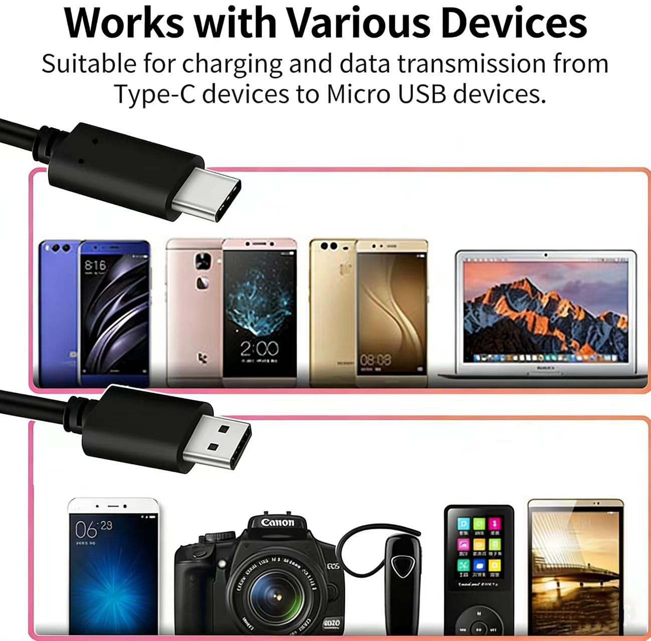 USB Type C to Micro 5V/2.4A Data & Sync Transfer OTG charging cable - Black Lot