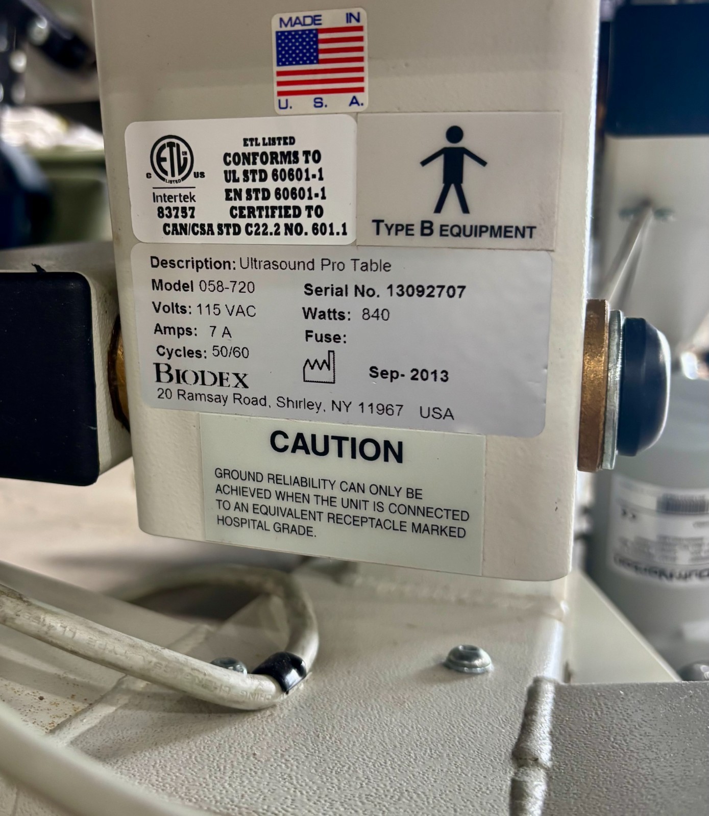 BioDex Pro Model 058-720 Ultrasound Powered Table