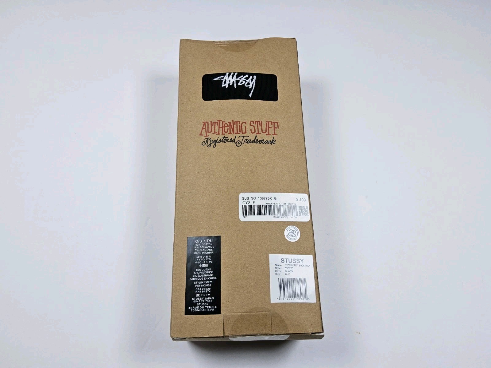 Stussy Stock Crew Socks 3 Pair Pack Black Size 8-13