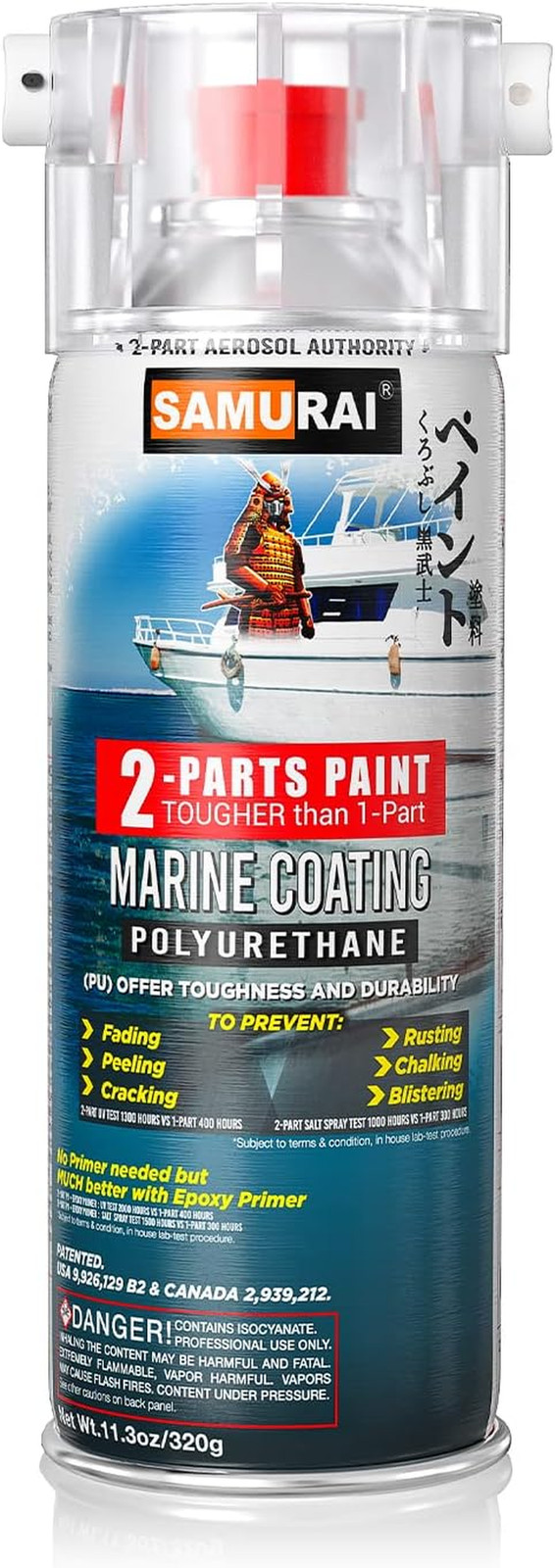 SAMURAI 2-Part Marine Spray Paint Black - UV & Rust Resistant for Boats & Yachts