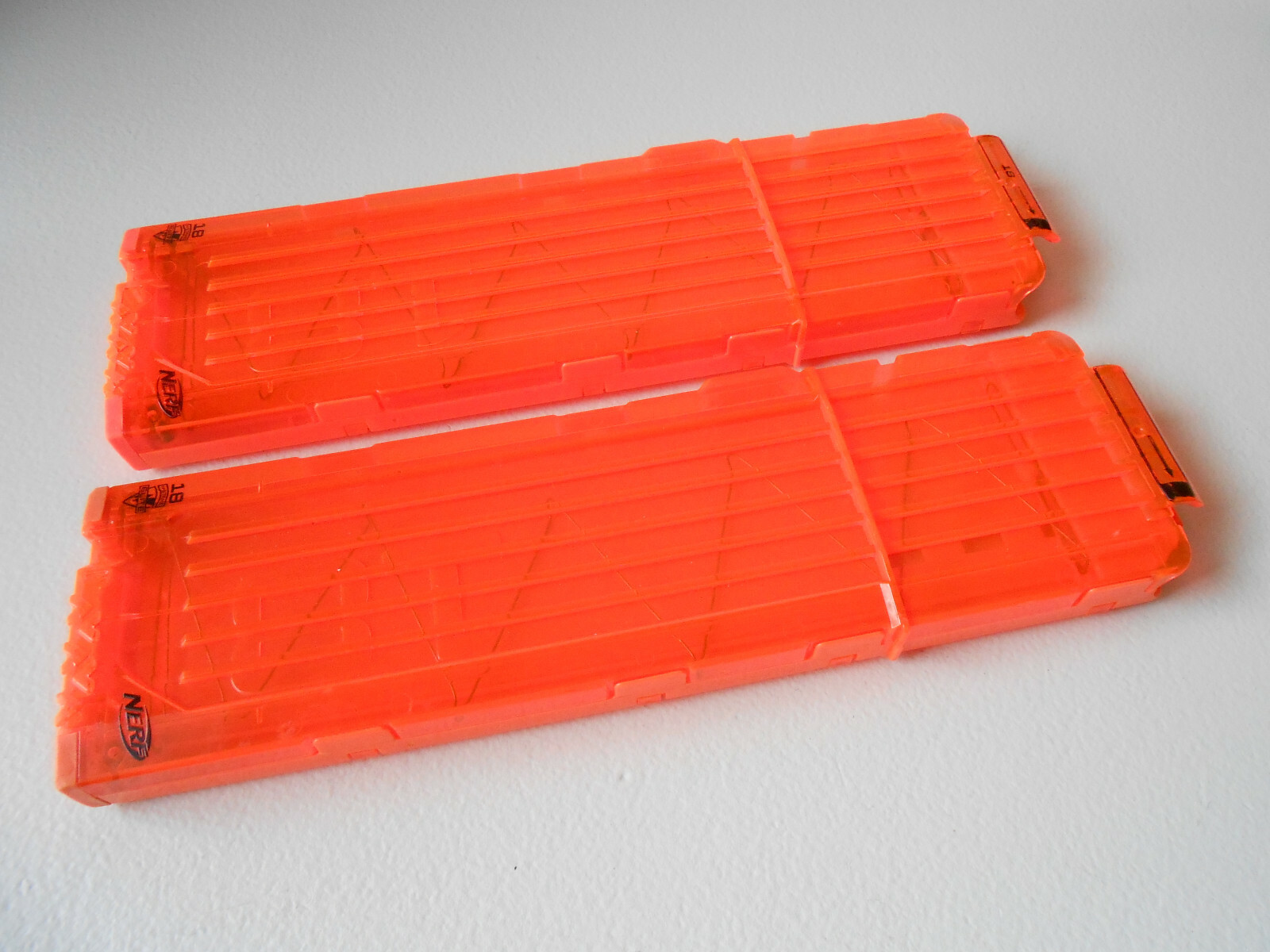 2 (Two) Nerf N-Strike ELITE 18 Soft Dart Magazine - 1/2 Clear Orange - 1/2 Solid