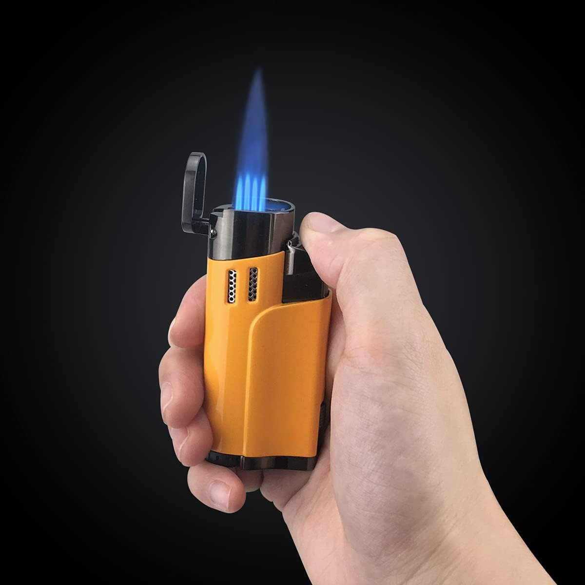 Torch Lighter with Punch 4 Jet Refillbale Lighters Windproof (Yellow)