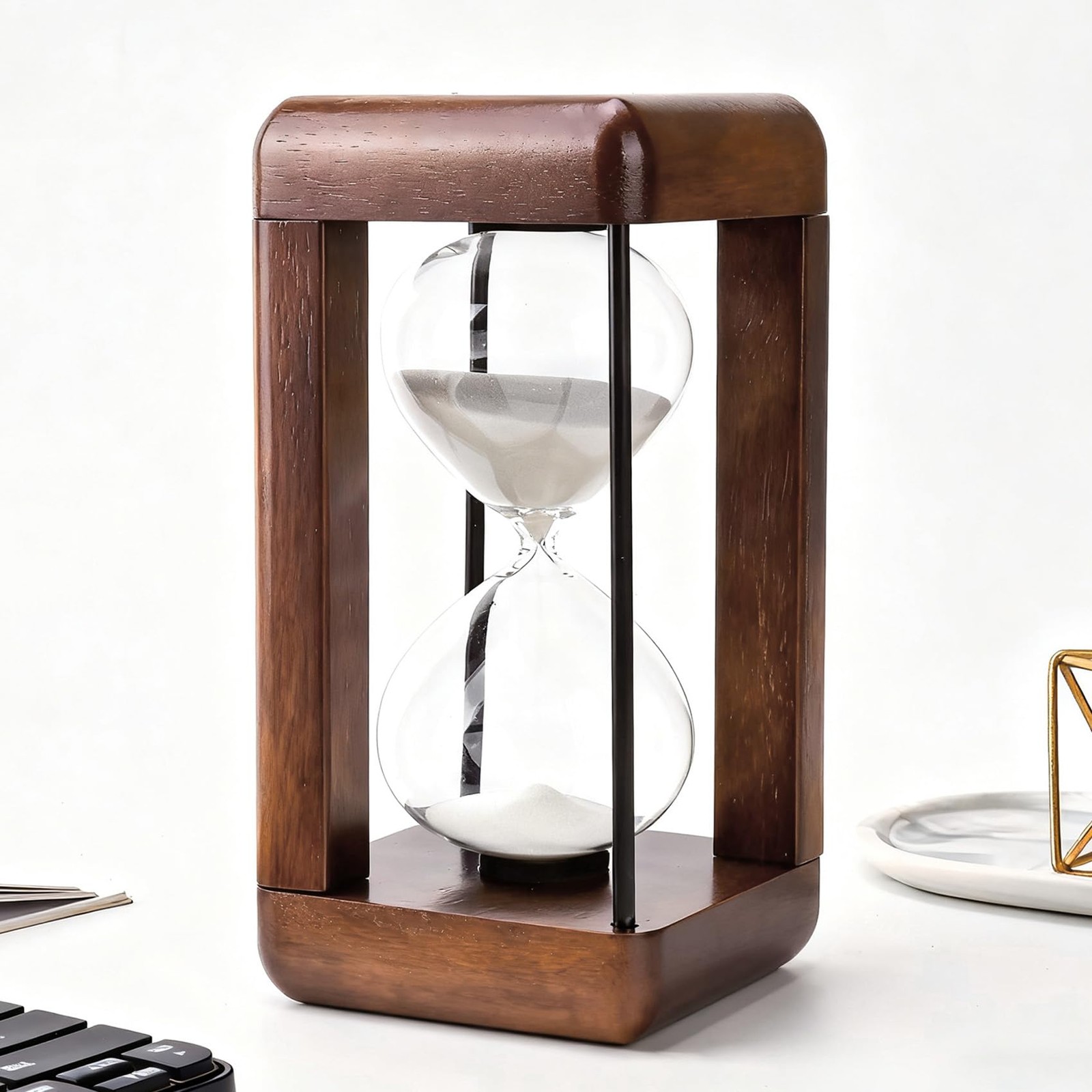 Hourglass Timer 60 Minute Large 4.5x4.5x9 Walnut - Elegant Home Decor for Office