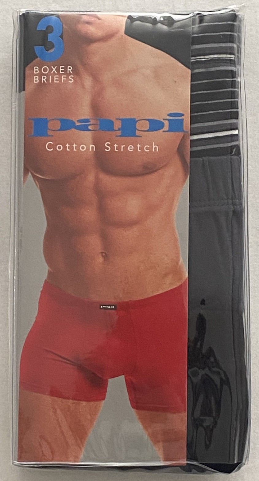 Papi Men's Cotton Stretch Boxer Brief - 3 Pack, Black/Gray/Stripe Sizes M 32/34