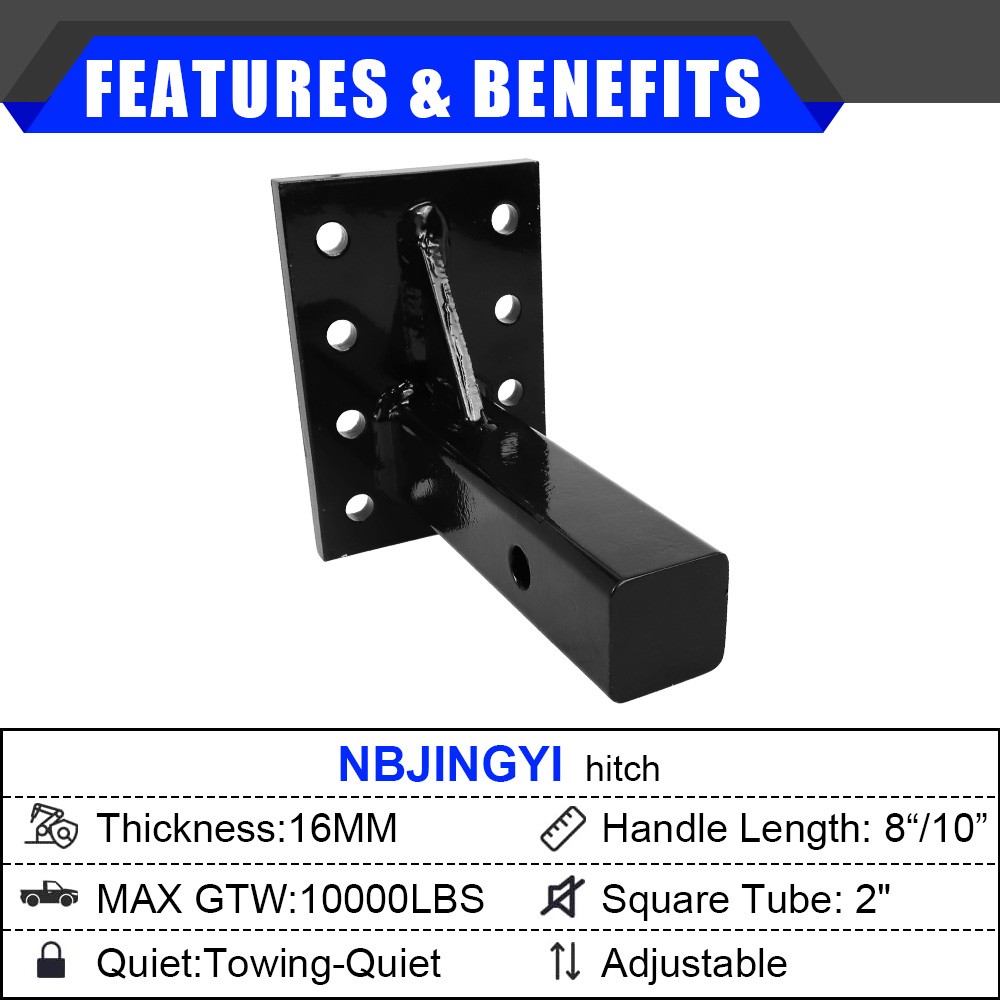 2" Square Tow Hitch Receiver 8-Hole 10,000 lb Adjustable Square-Hook Mount