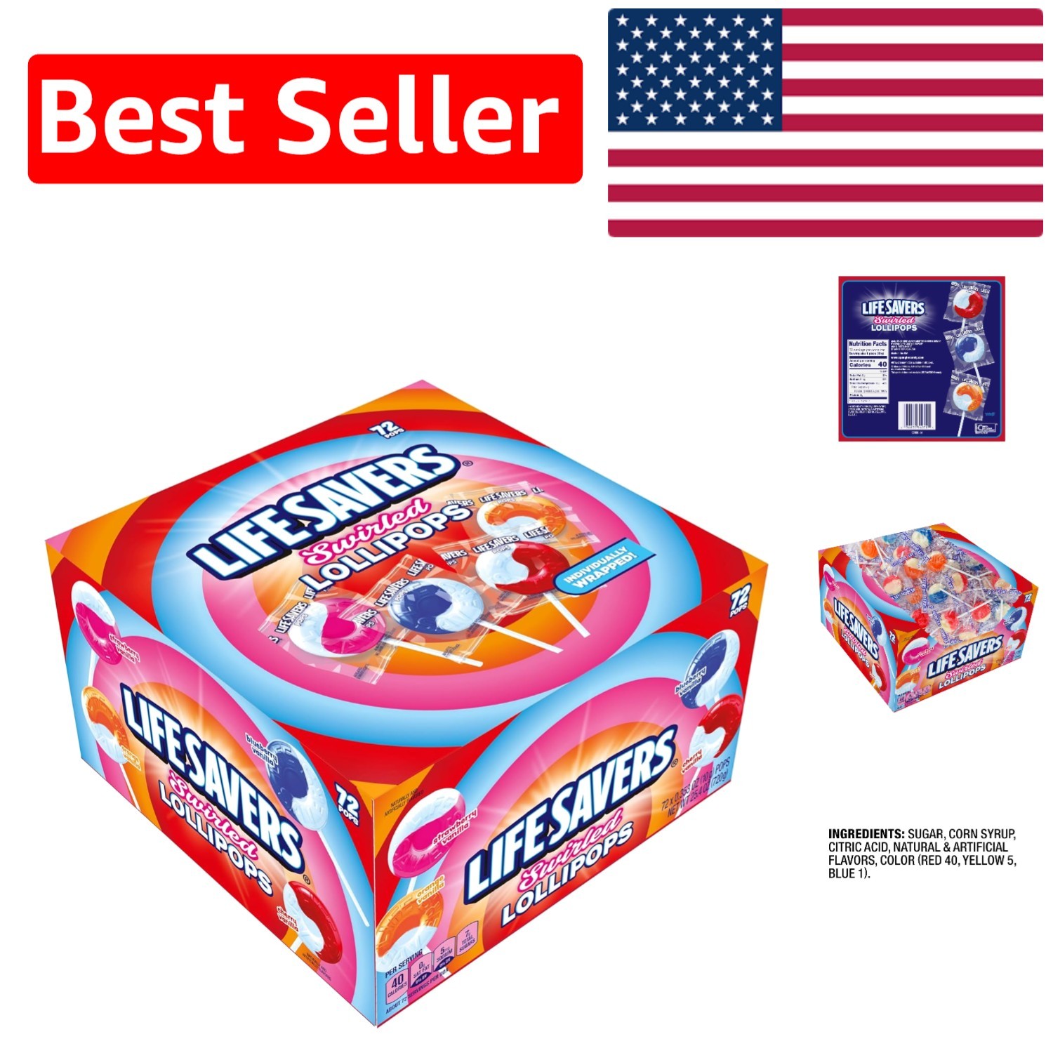 Individually Wrapped LIFE SAVERS Swirled Lollipops - 72 Count for Kids' Parties