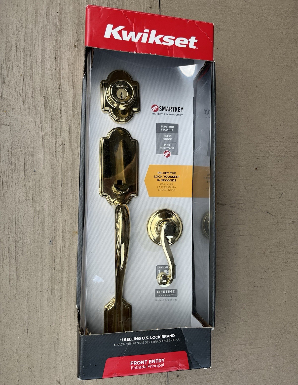 Kwikset SmartKey Front Entry Door Handleset w/ Lever Polished Brass