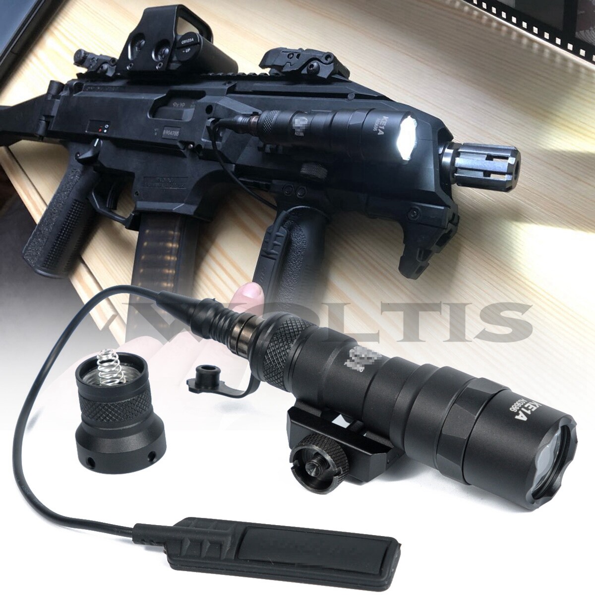 Tactical Torch Flashlight Light 400 Lumens LED Light w/ Tail Switch for M300B