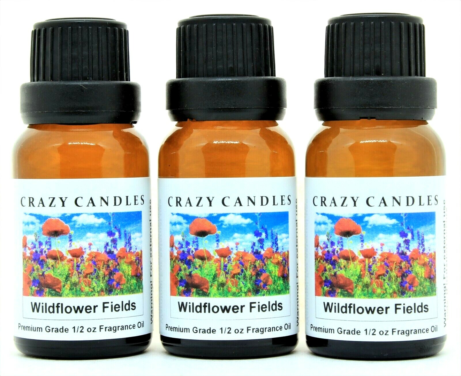 Crazy Candles 3 Wildflower Fields 1/2oz Bottles Premium Scented Fragrance Oil