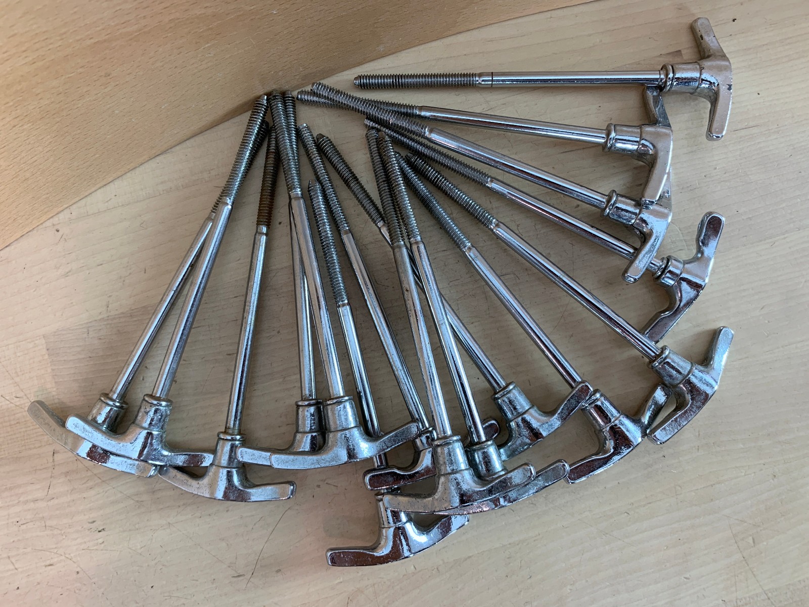 GIBRALTAR Bass Kick Drum TENSION T-ROD 4-5/8" Handle Parts Lot of 16x 12-24 Chr.