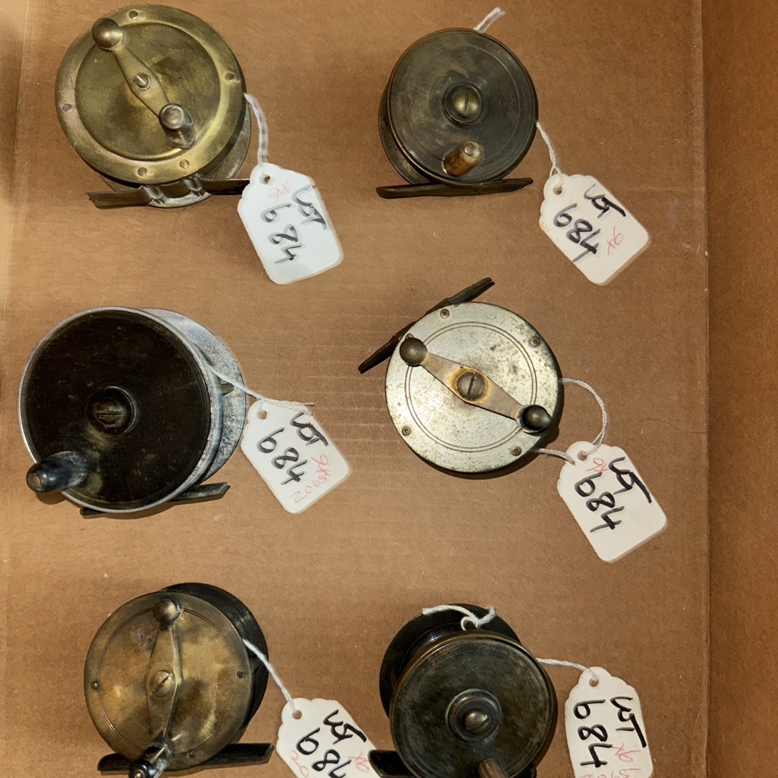 6 Vintage Reels W.R. Pape Newcastle, Alcock's crank wind, A Milbro, and BI Metal