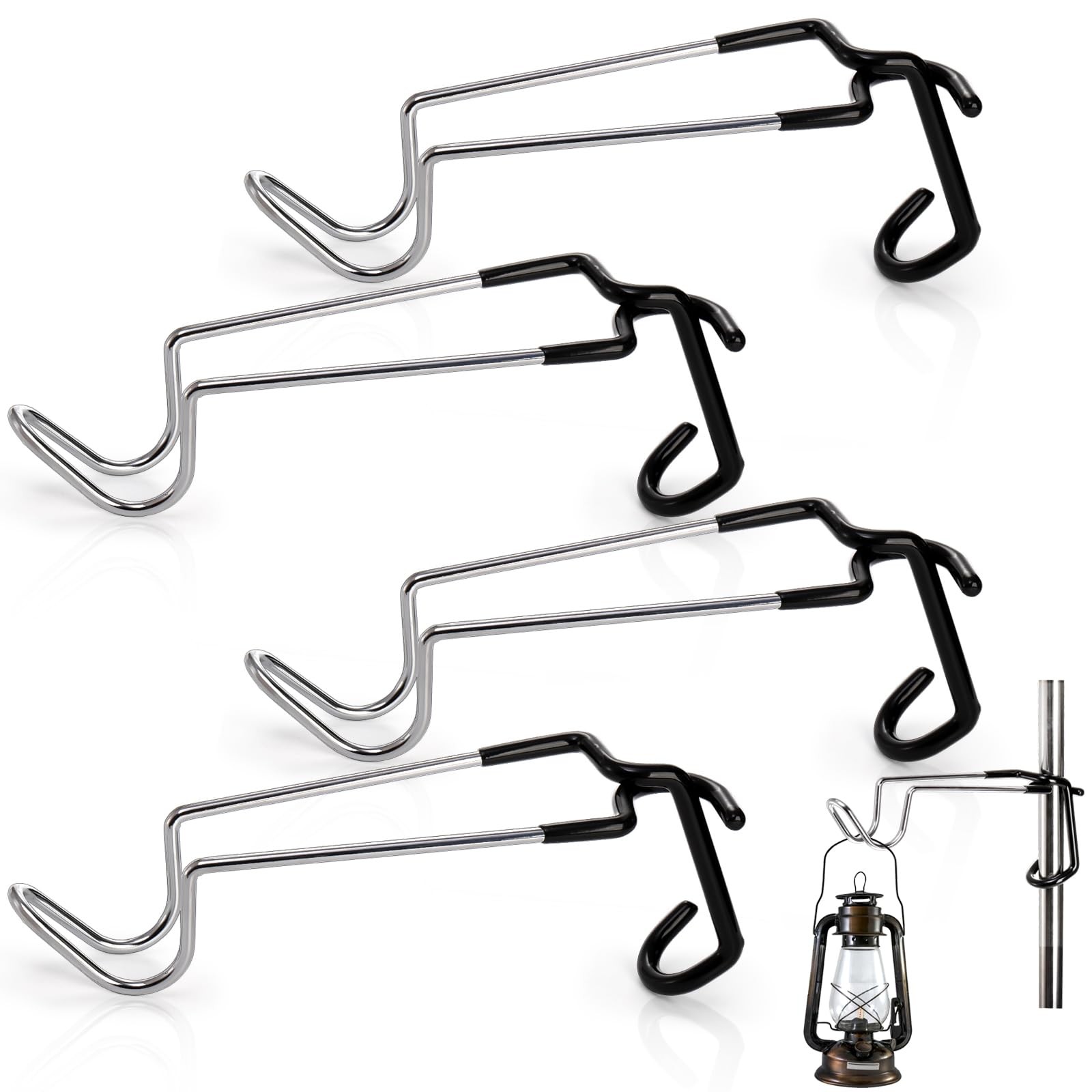 4 Pack Camping Lantern Hook Hangers, 10" Outdoor Lamp Hanger Stand, Stainless